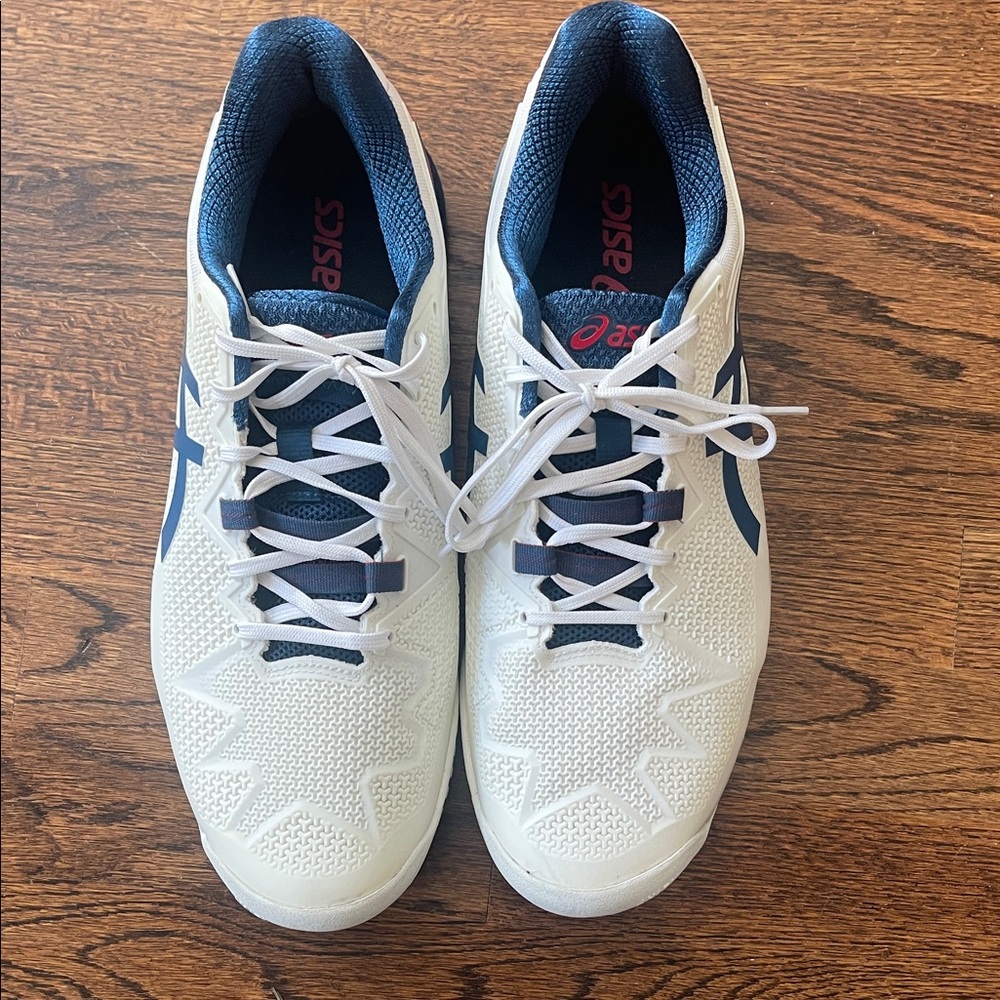 ASICS Men's White and Navy Athletic Shoes